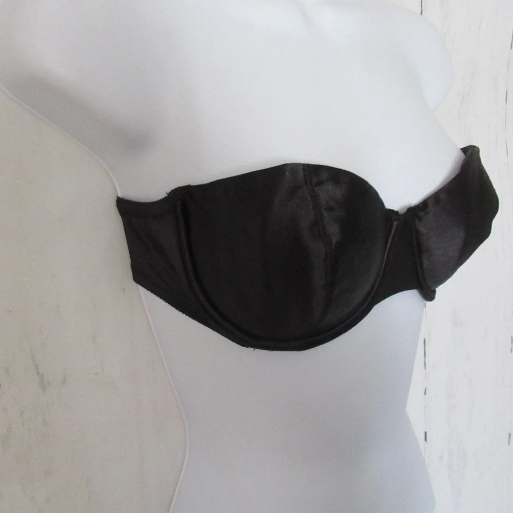 Vintage Victorias Secret Bra 34B Black Satin Strapless Underwire
